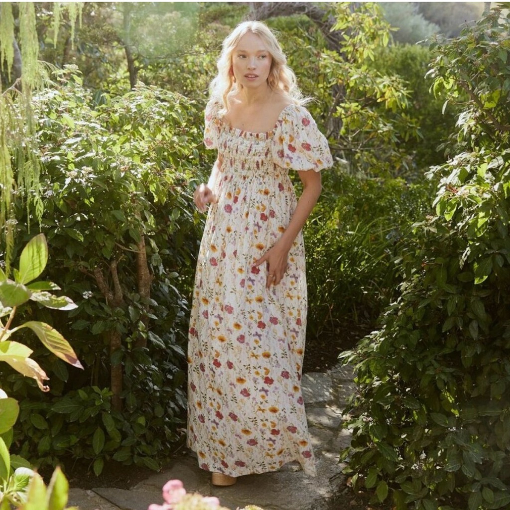 Eddy Aurora Puff Sleeve Floral Maxi Dress